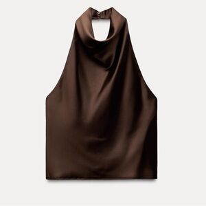 Zara White Backless Halter Tank Top Cowl Neck